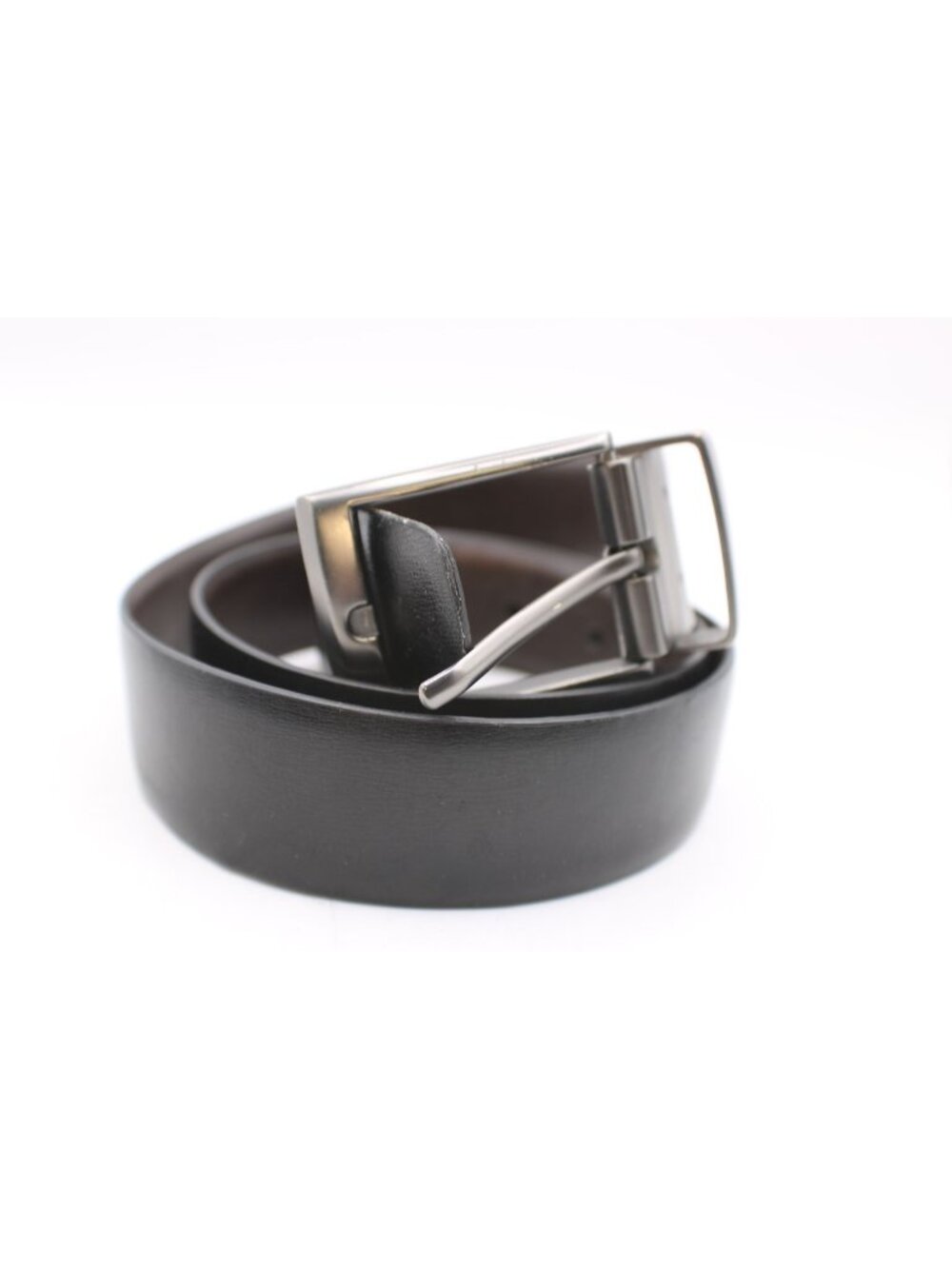 Reversible Brown & Black Leather Belt Size 34/85 Silver Metal Buckle